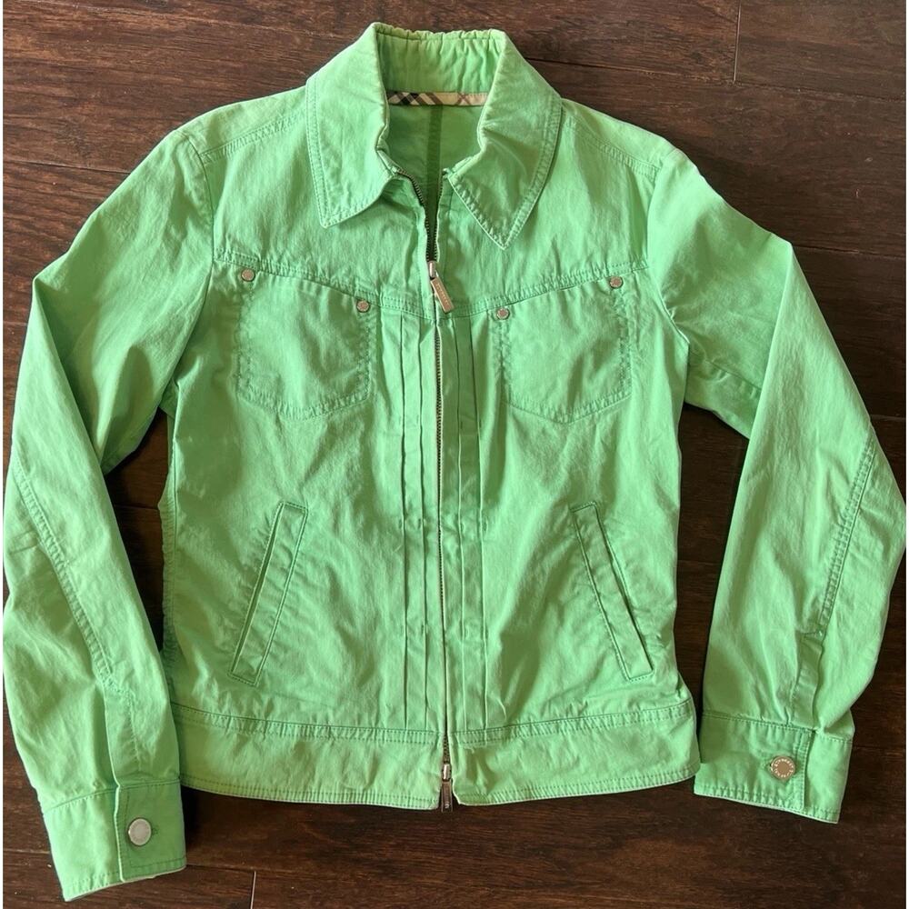 Burberry Womens brite green moto cotton elastane jacket dual direction zipper XS
